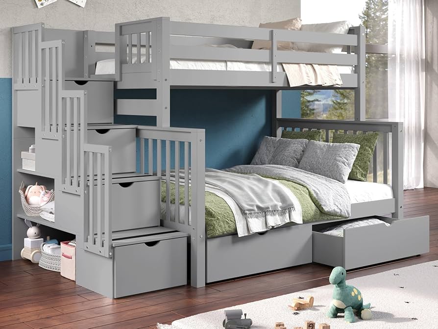 Amazon.com: Bedz King Stairway Bunk Beds Twin over Full with